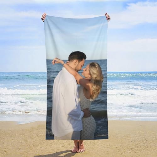 RHMMDIYST Toalla de Playa Personalizada | Toalla de baño Personalizada con Foto/Texto | Toalla de Microfibra Gruesa, Toalla de Playa Suave y de Secado rápido, Adecuada para Viajes, Playa, Camping