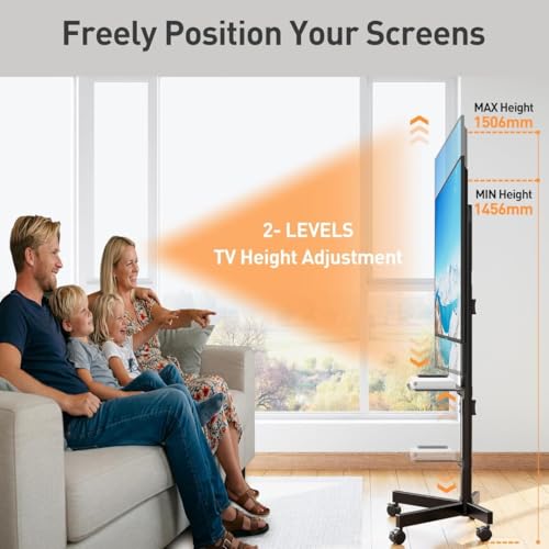 Image of 32 43 48 50 55 Inch Mobile TV Stand for Flat Screen TVs, with Tilt Adjustable Shelf & Locking Wheels, Rolling TV Floor Stand Max VESA 400x400mm, Portable TV Stand Holds Up to 77lbs.
