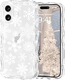 Picture of L-FADNUT Christmas Phone Case for iPhone 16 Cute Curly Wavy Merry Christmas Pattern Case Clear Aesthetic Santa Snowman Elk Cover for Girls Kids Women Slim TPU Protective Cover for iPhone 16,Snowflake