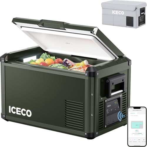 Image of ICECO VL35 ProS Portable Fridge with Multi-directional Lid, 35 Liters 12V Refrigerator Freezer with SECOP Compressor, 0℉-50℉, DC 12 /24V, AC 110-240V, for Camping, Car (VL35 ProS Olive Green+Cover)