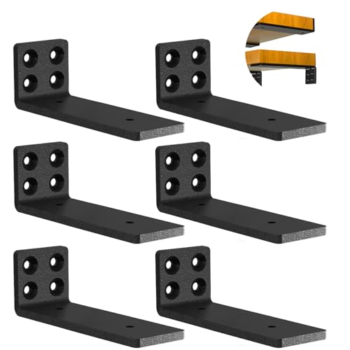 Floating Hidden Shelf Brackets L-Shaped Wall Shelf Support Brackets 6 Inch Long (6 Pack)