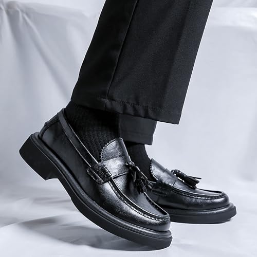 Men's Leather Tassel Loafers Shoes - Platform Penny Slip-On Dress Shoes with Round Toe, Non-Slip Sole for Business Office Work4
