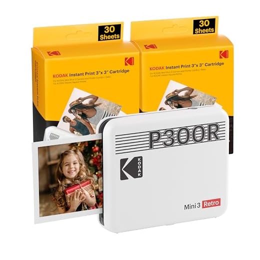 KODAK Mini 3 Retro 4PASS Portable Photo Printer (3x3 inches) Initial 8 Sheets + 60 Sheets Bundle, White