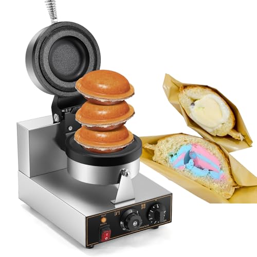 Moongiantgo UFO Burger Waffle Maker, Ice Cream Filling Burger Machine With 0-5 Time & 50-300? Temp Control, Double-Sided Heating Hamburger Maker Non-Stick Gelato Panini Press For Home Kitchen (110V)