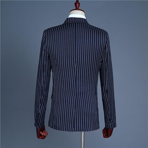 Mens Double Breasted Pinstripe Suit Slim Fit Vintage Classic Tuxedo Elegant Business Wedding Blazer3