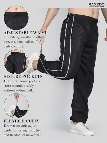 Image of Men's Water-Resistant Parachute Pants | Mens Bottom Wear | Cargo Pants for Men | Korean Pants for Man | Baggy Trackpants | Lightweight Multi-Pocket Utility Fit - Freedom to Move & All-Day Comfort