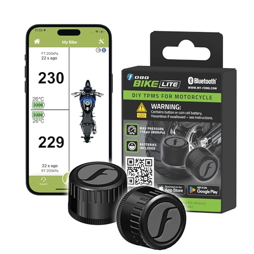 FOBO Bike LITE Reifendruck-Kontrollsystem mit App - Intelligentes Bluetooth 5.0 Reifendrucksensor Reifendruckkontrollsystem für Motorräder Reifendruckmesser Reifendruckprüfer Manometer - Schwarz