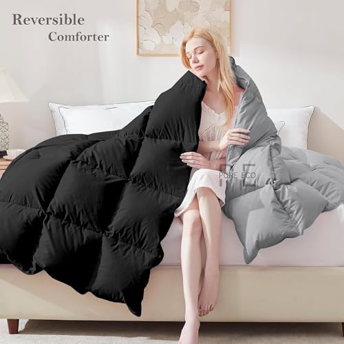 Image of PURE ECO Reversible 300 GSM Comforter Single Size - Luxury & Soft Microfiber 300 GSM Comforter for Winter - Duvet /Blanket Single Size (60 inchX90 inch) - Black /Silver Grey Color