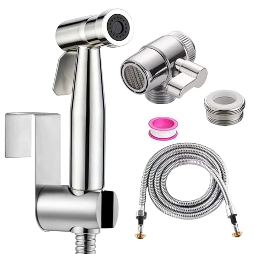 Bidet Edelstahl Handbrause, Toilettensprühgerät 304 Edelstahldusche und Baby-Stoffwindelsprüh-Kit - mit Wasserhahnspender, Schlauch- und Hakentoilette oder Wandhalterung