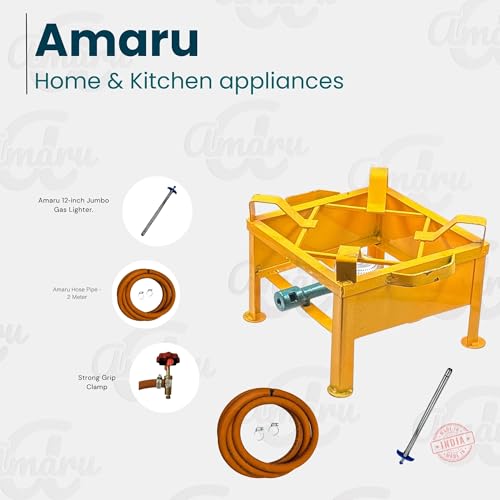 Image of Amaru Single Burner Iron Square Chulha Canteen Bhatti Commercial Gas Stove -Multi Colour, Manual (Large-14x14x10.5)