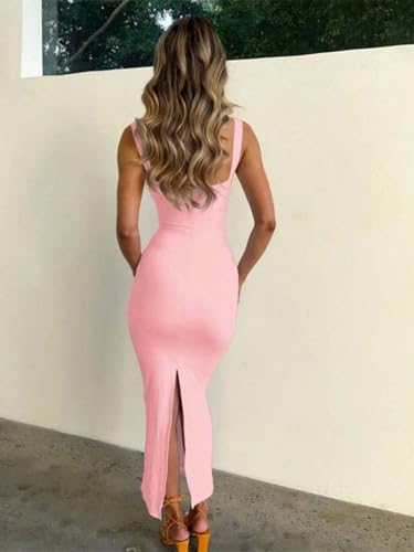 Women Midi Dresses Women Summer Elegant Slim Lace Fitted Slit Slip Dress2