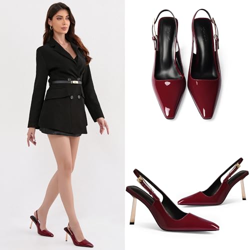 Image of iiimmu Slingback Heels for Women 3.5 in / 4 in Kitten Heel Closed Toe Pumps Dress Shoes