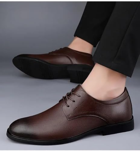 Men's Leather Lace Up Block Heel Business Casual Formal Shoes Office Work Low Top Dress Shoes Casual Work Office Comfortable Business Shoes4