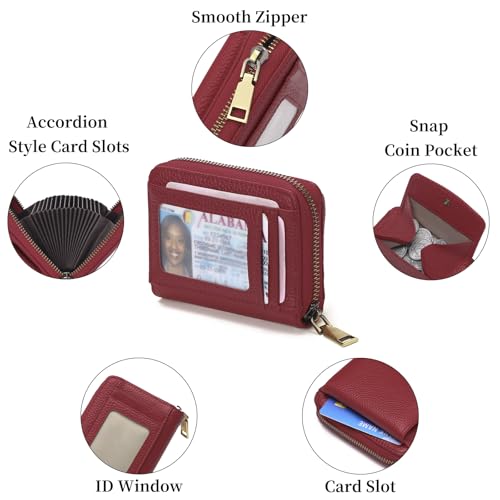 Image of GAEKEAO Credit Card Holder Wallet for Women RFID Blocking Small Genuine Leather Card Case with Coin Pocket ID Window
