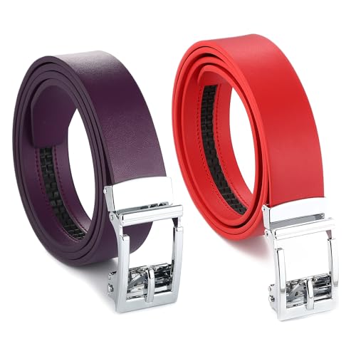 Image of Gelante Genuine Leather Ratchet Dress Belt With Automatic Sliding Buckle - Minimalistic Style-Trim to Fit