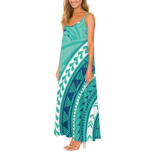 Women's V-Neck Short Sleeve Ethnic Print Maxi Dress - Polynesian Style Flare Dress, Soft & Breathable For Summer & Vacation