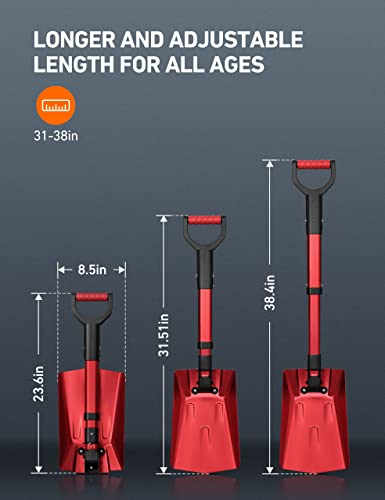 Astroai 39" Folding Snow Shovel For Car, Extendable Snow Shovel With Thickened Aluminum Handle And Reinforced Iron Hinge, Portable And Multifunctional For Cars, Snowmobiles, Camping And Mud, Red #TOP4