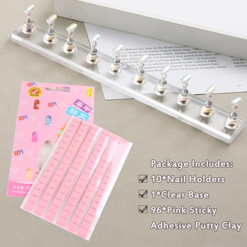 FSpronail Nail Stand for Press Ons Nail Display with 96 Pcs Reusable Sticky Putty Practice Magnetic Fake Nail Holder for Home DIY Beginner Salon Acrylic Nail Art Kit Accessories - Thumbnail 5