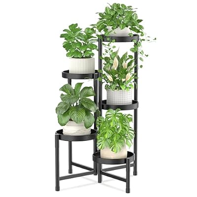 iDavosic.ly Plant Stand Indoor Outdoor, 5 Tier Metal Corner Shelf, Black