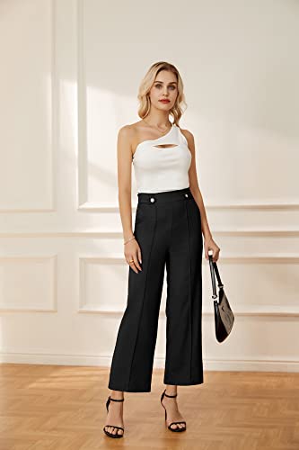 Grace Karin CL1914S23-01_00L@#WQQYQH Women'S Straight Leg Cropped Dress Pants Elastic High Waist Wide Leg Business Casual Slacks Capris thumb #1