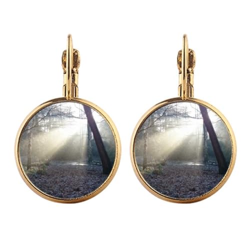 Boucles d'oreilles clips or et vert foncé à motif paysage naturel