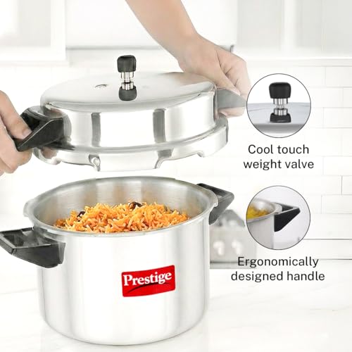 Image of Prestige 20 Litre Aluminium Popular Outerlid Pressure Cooker |Virgin Aluminium| Gas Compatible|Controlled Gasket Release System|5 years warranty|ISI Certified
