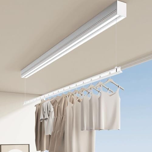 Ceiling Mounted Electric Clothes Dryer with Remote Control, Aluminium & Steel, Adjustable Height, Surface Mounted Invisible Clothes Hanger for Balcony, Indoor, Laundry(1.5m)
