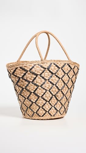 L*Space Palma Nights Bag for Women, Large Straw Travel Bag, Lined Tote With Drawstring, Woven Detail, 100% Corn Husk, Natural/Black3