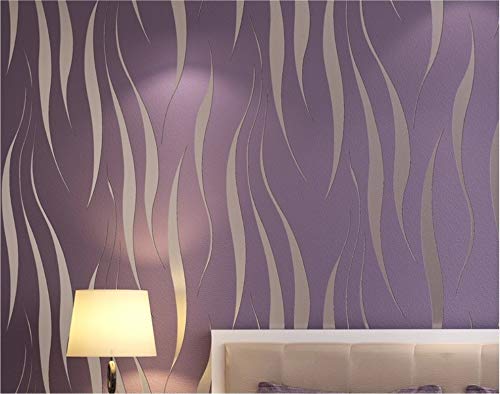 Tapete einfache moderne 3D geprägte Welle Vliestapete Wohnzimmer Schlafzimmer TV Hintergrundwand, 0.53m X 10m, lila Cover