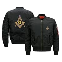 Freemasonry Masonic Winter Windproof Warm Casual Lightweight Softshell Flight Bomber Jacket Coats for Men(Black1,7X-Large)