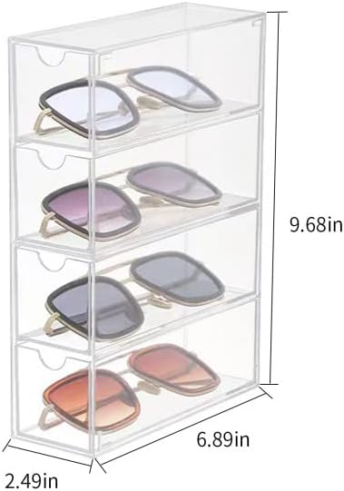 Miniatura 3 de Organizador apilable de almacenamiento de 4 cajones para tocador, baño, dormitorio, escritorio, oficina, 2.5 x 6.9 x 9.7 pulgadas, transparente