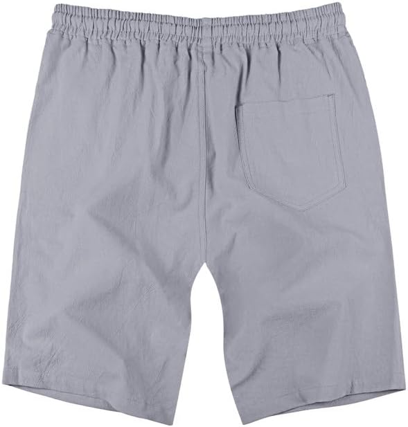 Men's Cotton Linen Shorts 9 inch Drawstring Casual Elastic Waist Summer Beach with Pockets - Image 4