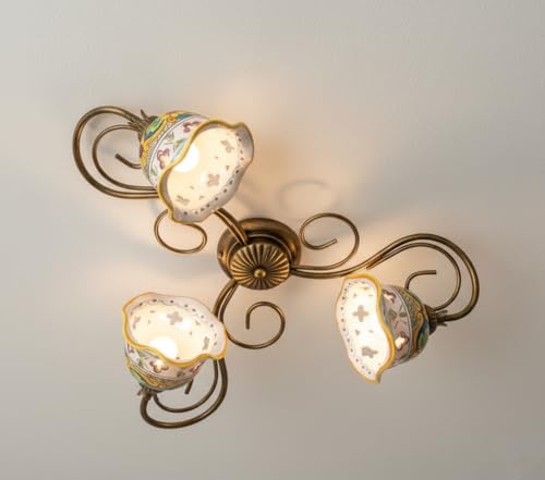 Éclairage de plafond haut de gamme ILAB fer forgé et céramique d'art