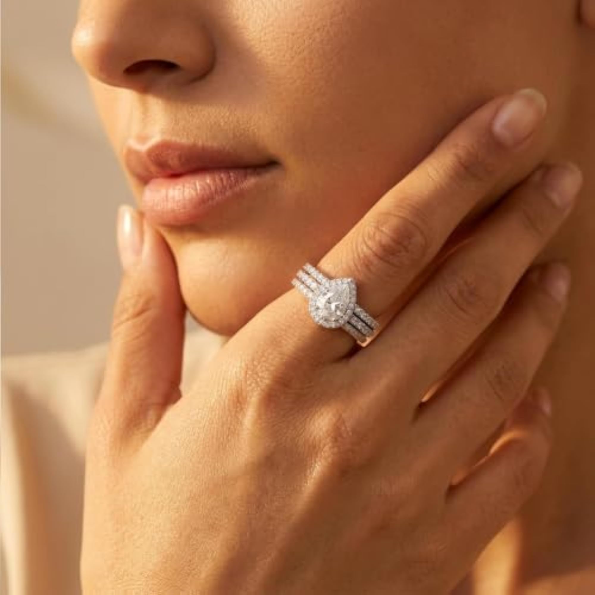 Women's 18K White Gold Plated 3 in 1 Cubic Zirconia Engagement Ring Set