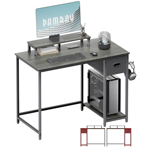 Bureau d'ordinateur avec support d'écran et tiroir gris table étude 98x50