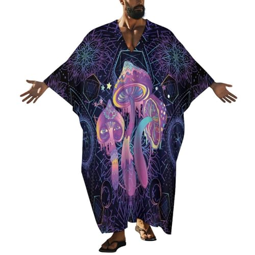 Magic Mushrooms Psychedelic Art Pattern Men's V-neck Robe Middle East Arabian Robe Butterfly Sleeves Kaftan