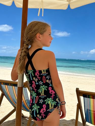 Image of BFUSTYLE Girls Swimsuit One Piece Bathing Suit 4-13 Years Sleeveless Beach Swimwear