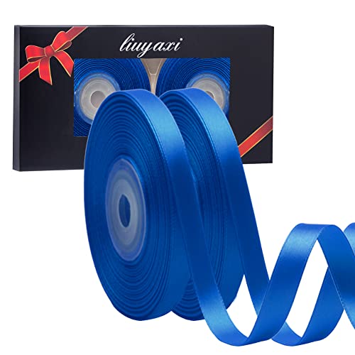 Image of Solid Color Double Faced Blue Satin Ribbon 1 /4 inch X 50 Yards, Ribbons Perfect for Crafts, Wedding Decor, Bow Making, Sewing, Gift Package Wrapping and More