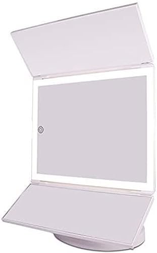 Miniatura 4 de DHAEY Espejo de tocador de tres pliegues, 24 luces LED con pantalla de botón en T, aumento 1X/2X/3X y carga USB brillo ajustable