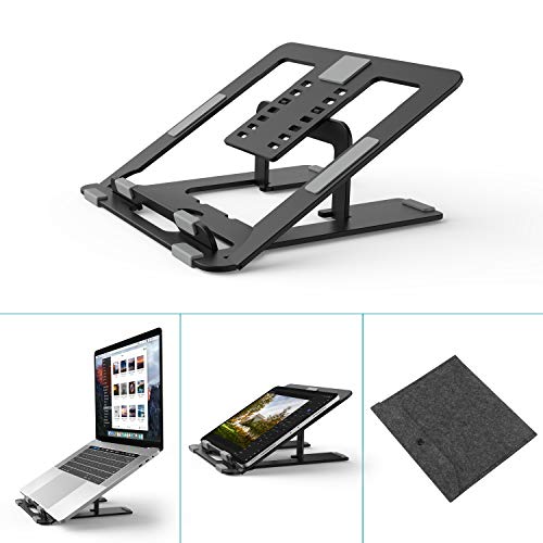 Foldable Laptop Stand Holder, Klearlook 7-Adjustable Height Portable Ventilated Desktop Laptop Riser with Carry Bag,Ergonomic Aluminum Tray Mount for iM'ac/Laptop/Notebook Computer/Tablet-Carbon Black