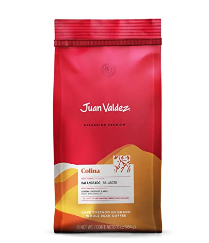 Juan Valdez Colina Whole Bean Coffee, Balanced Roast 16 OZ - Premium Colombian Coffee - Unique “Caracolito” beans produce a coffee of balanced flavor and mild texture