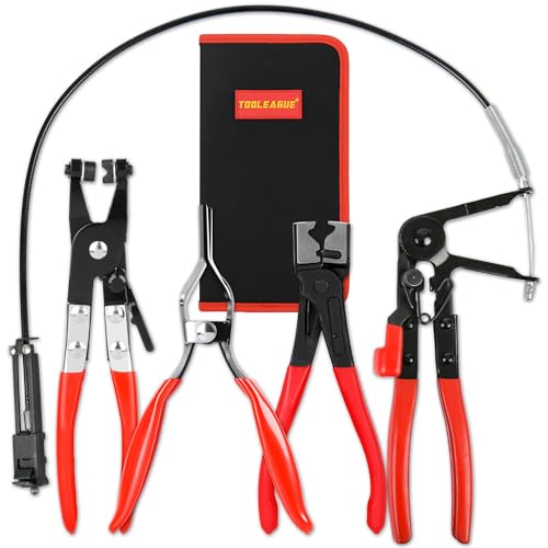 Image of TOOLEAGUE 4Pcs Hose Clamp Pliers Set,Auto Repair Tool Kit | Long Reach Wire Spring Pliers, Hose Removal Tool Pinch Pliers for Car Repairing
