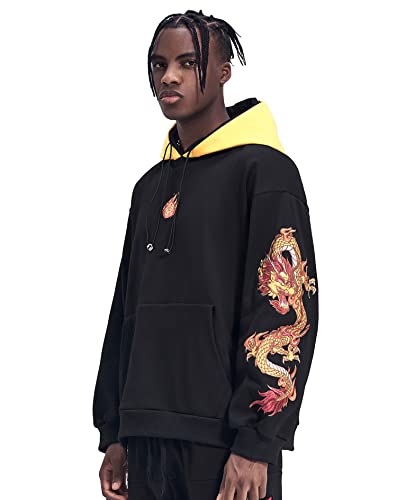 Mfct Japanese Streetwear Embroidered Fleece Hoodies For Men (Large, Black1) #TOP2