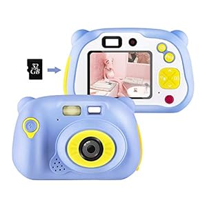 shumeifang Kinderkamera mit kostenloser 32GB TF-Karte,wiederaufladbare Selfie Kamera für Kinder, Kinder Digital-Camcorder mit 2,0 Zoll Bildschirm, stoßfeste Kamera mit Silikonhülle – Blau