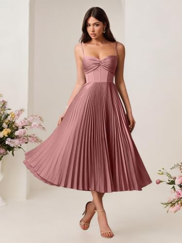 Kyeuan Spaghetti Straps Bridesmaid Dresses Long Satin Pleated Formal Evening Party Gowns Summer Wedding Guest Dresses3