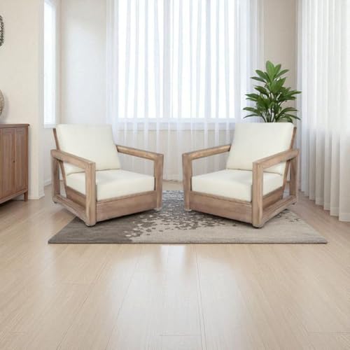 Image of MISAN Solid Sheesham Wood Sofa Set for Living Room | Natural Finish Wooden Sofa with Cushions for Home & Balcony | Solid Wood Sofa | Rosewood Sofa Set for Home & Office (1+1 Seater)