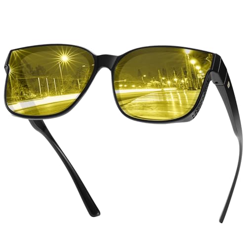 DUCO Night Driving Glasses Women Fit Over Glasses Night Vision Goggles Light Weight TR90 Frame Anti Glare Lens