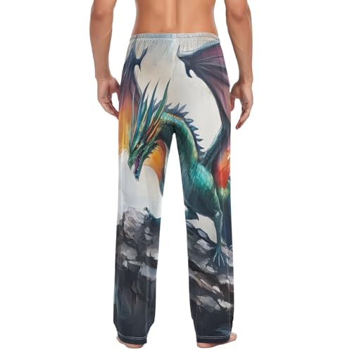 Vintage Dragon Rock Pajama Pants for Men Men's Separate Bottoms, Lounge Pants with Pockets S2