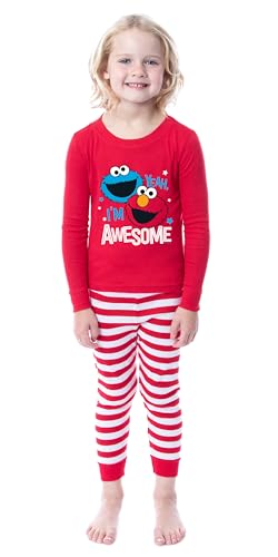 Sesame Street Toddler Girls' Elmo Cookie Monster I'm Awesome 2 Piece Long Sleeve Pajama Set
