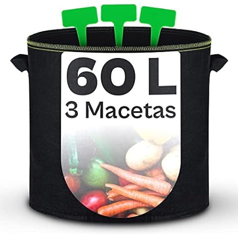 3 Bolsas para Plantas Grandes de 60L con Asas y Etiquetas Cover